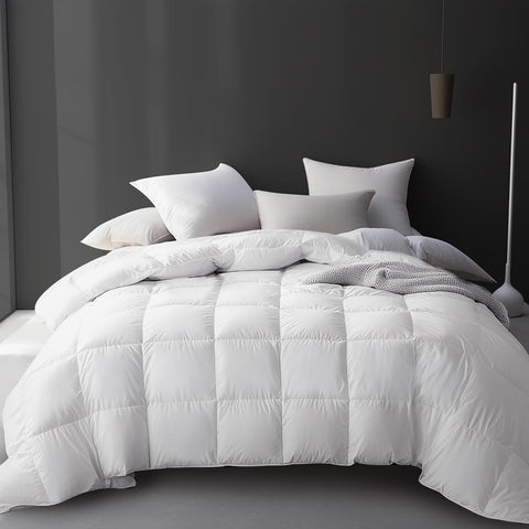 Luxury White Goose Feather Down Fiber Comforter King, 100% Cotton All Season Duvet Insert King