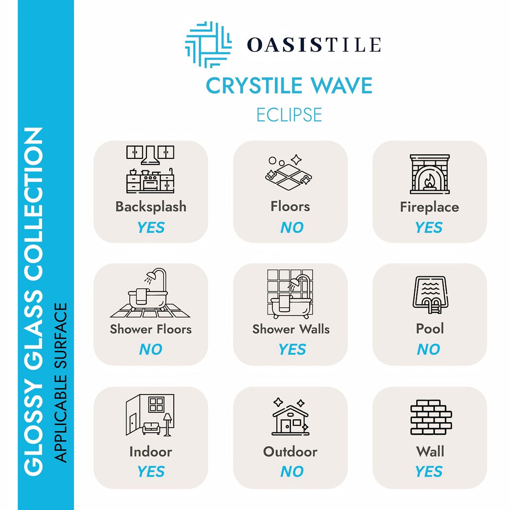 Oasis Tile Eclipse Grey Wave | 4x12 Glossy Glass Subway Tile
