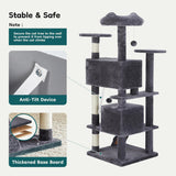 54-inch Indoor Cat Tree Tower - Multi-Level Pet House for Large Cats with 2 Condos, Scratching Posts, Round Platform