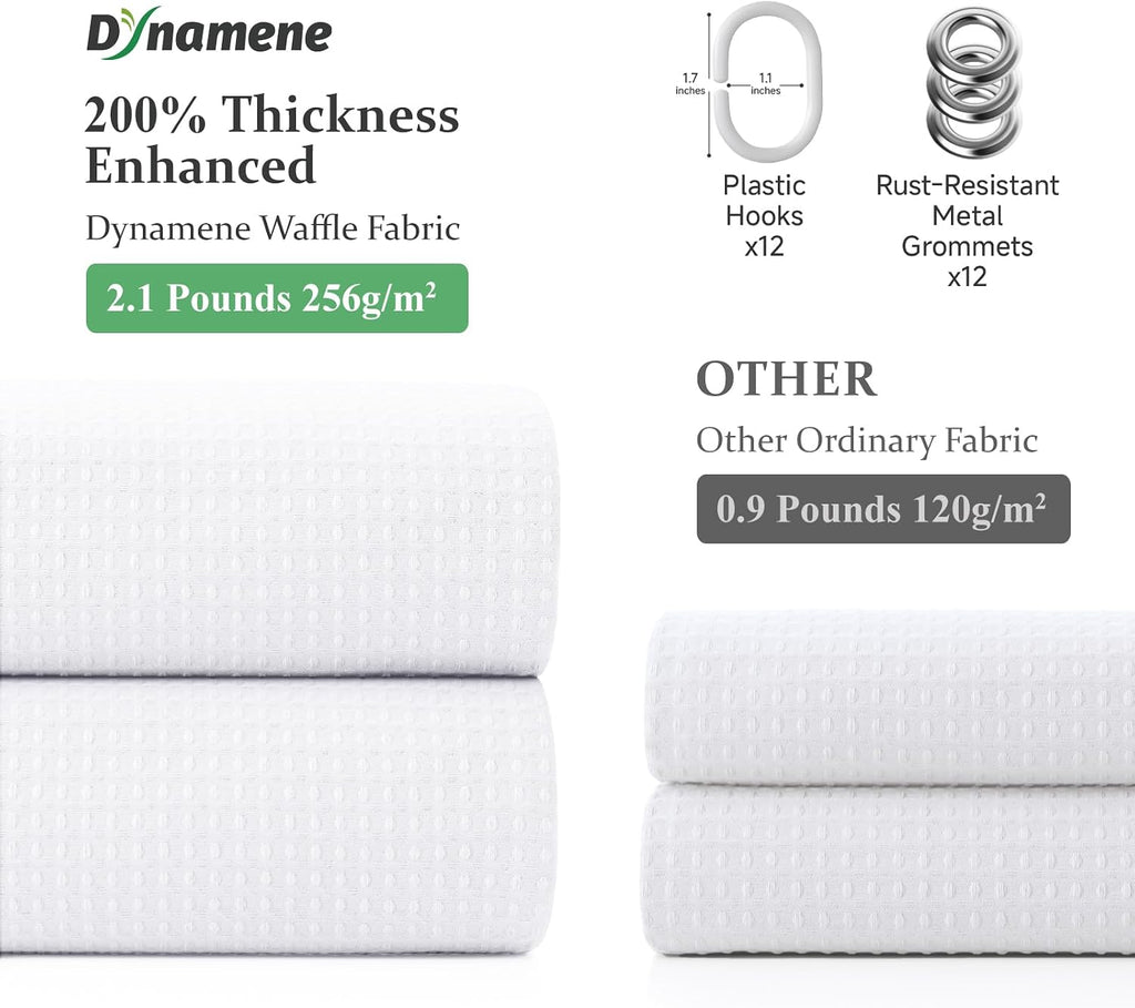 Extra Long Waffle Shower Curtain 256 GSM Fabric 72"x84" White | 84 Inch Long, Thick Polyester Cloth, Weighted Hem