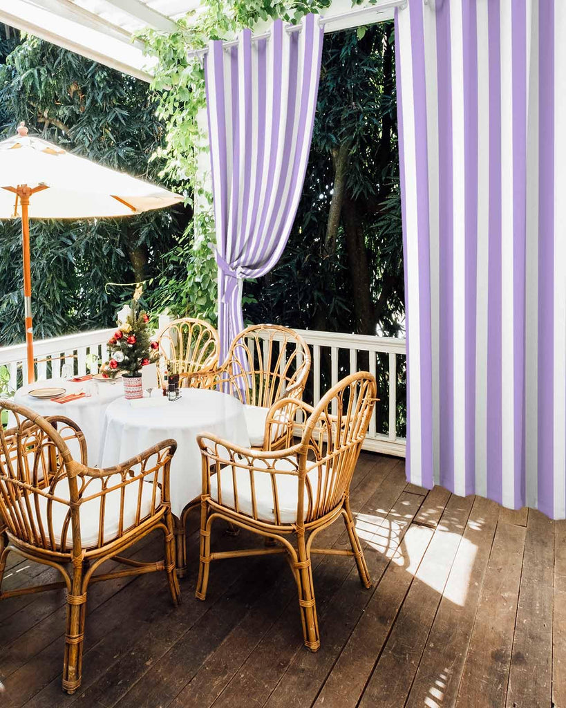Stripe Outdoor Curtains Waterproof Outside Curtain 2 Panel, Purple White Window Treatment Drapes Vertical Striped