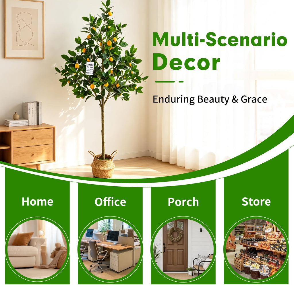 6ft Fake Lemon Tree with Realistic Fruits & Silk Leaves