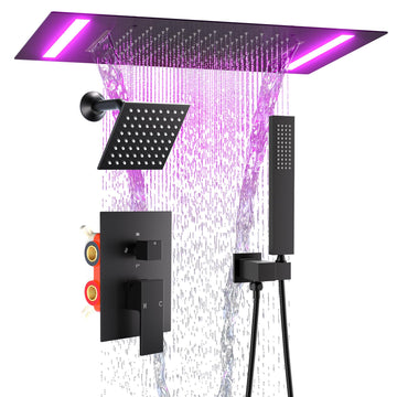 Dual Rain Shower Head System, 2 In 1 Functions Ceiling Mount 14x20inch LED Shower Head with 6 Inch Shower Head