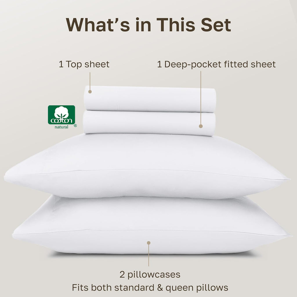 100% Egyptian Cotton Sheets Set - Certified Authentic Luxury Sheet Set with Deep Pocket, Soft Sateen