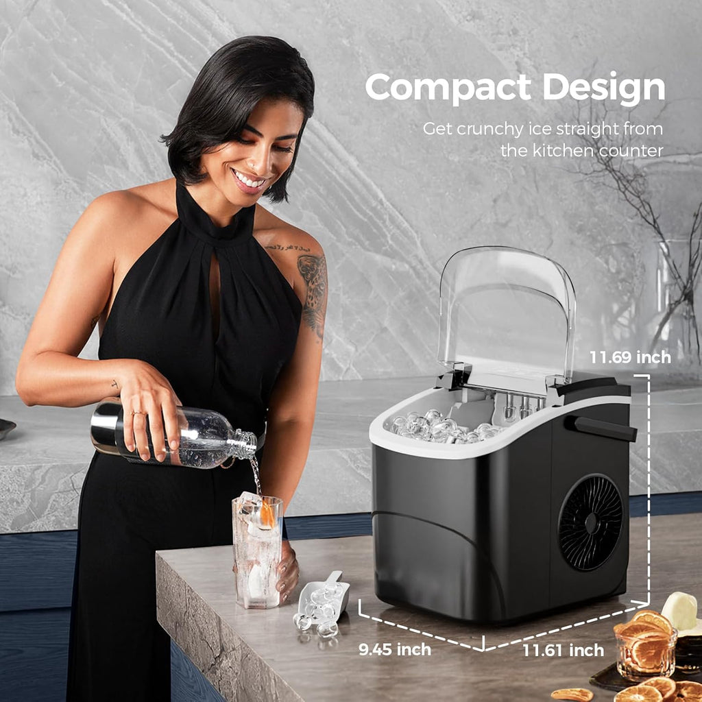 Ice Makers Countertop,26Lbs/24H,9 Cubes in 6 Mins,Portable Ice Maker Machine with Self-Cleaning,2 Sizes of Bullet