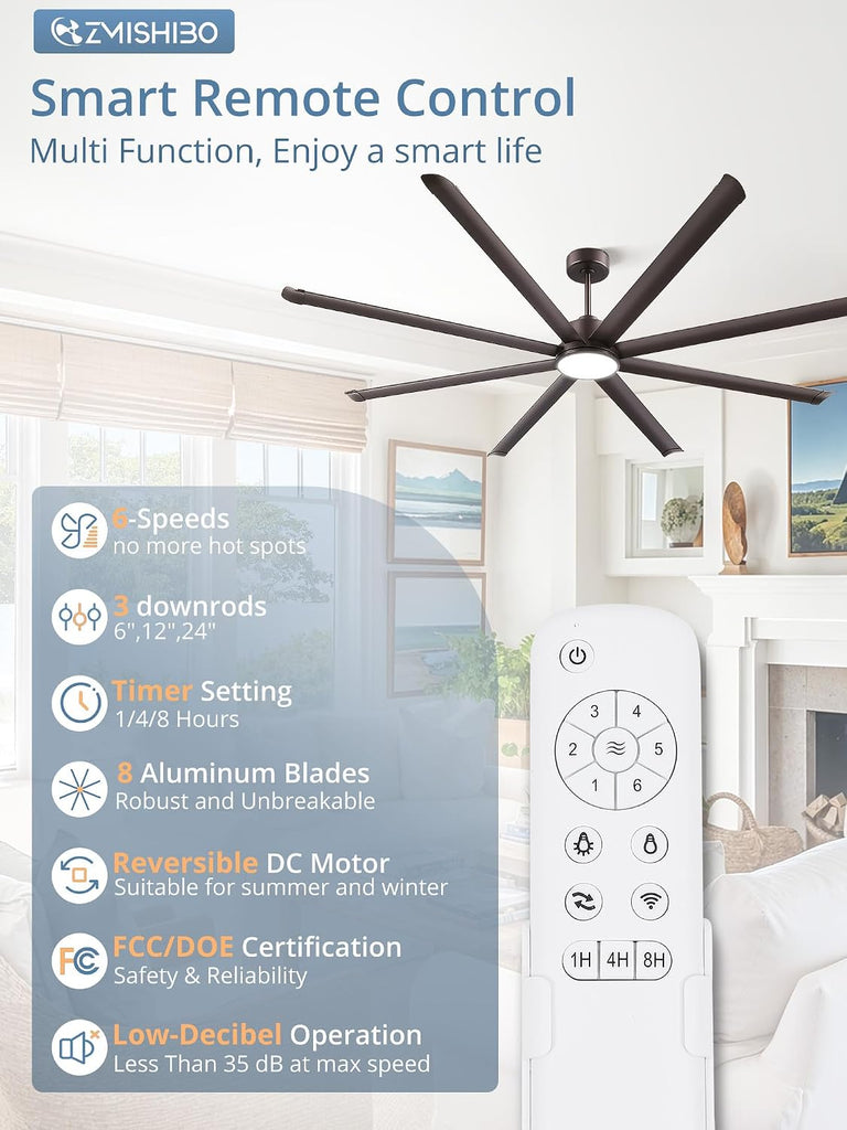 96" Ceiling Fan with LED Light and Remote - Oil Bronze