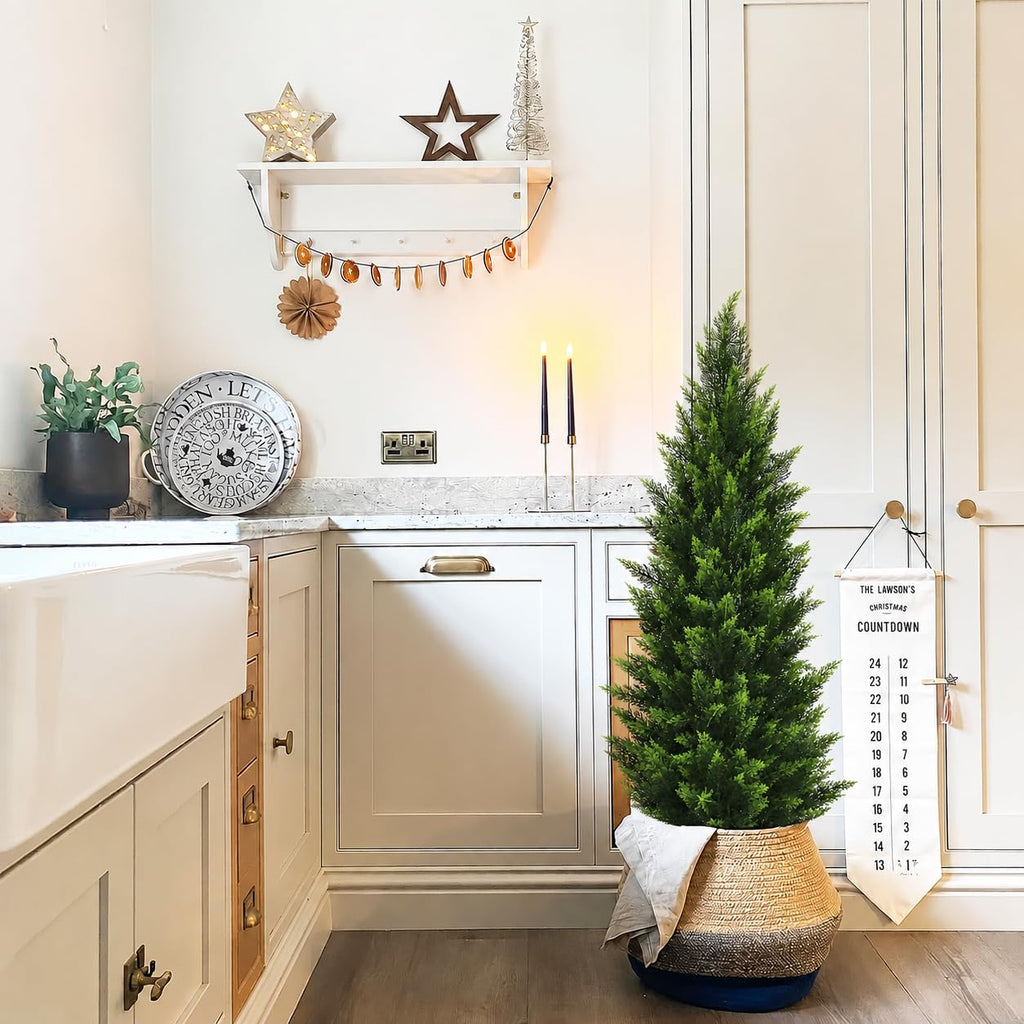 4FT Artificial Cedar Topiary Tree, Set of 2