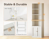 Bookshelf and Bookcase with Doors, Floor Standing 6-Tier Shelf Display Storage Shelves, Tall Bookcases, White