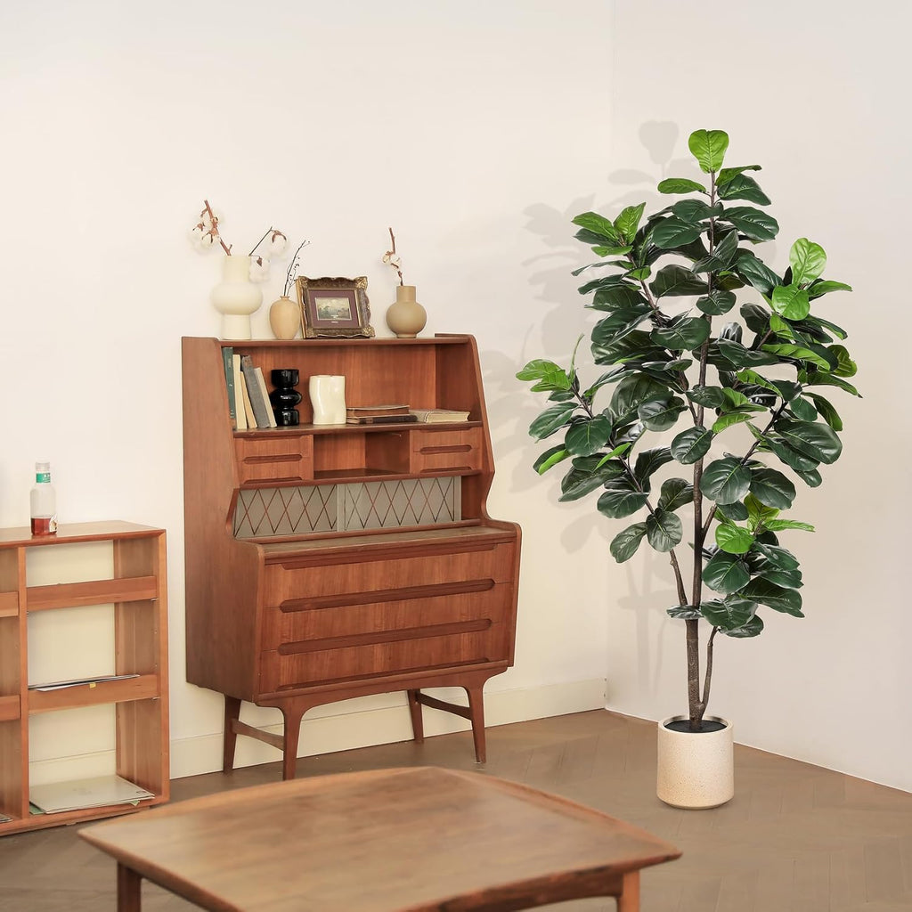 Fiddle Leaf Fig Tree Artificial 6ft with Sturdy White Planter