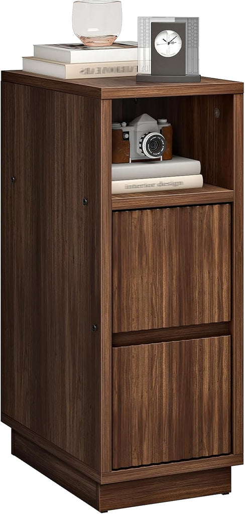 8.7" Narrow Fluted Nightstand, Small Bedside Table with Drawers, Skinny Side Table, Modern Nightstand with 1