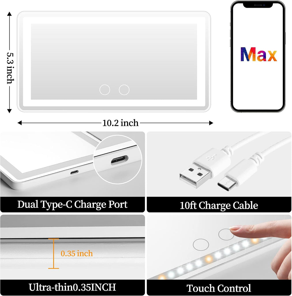 Car Sun Visor Vanity Mirror with Lights, Rechargeable Car Makeup Mirror Accessories, Birthday Gifts for Women Girl, 3