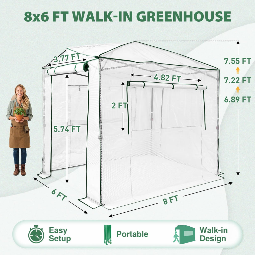 8x6 Easy Setup Pop Up Greenhouse, Clear/White