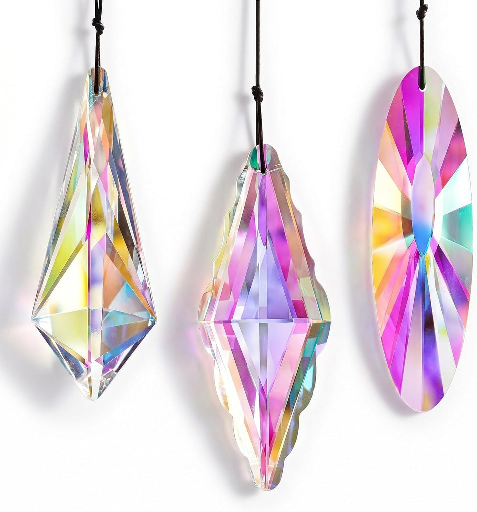3PCS Crystal Suncatcher Prism, AB Rainbow Maker for Window - Faceted Geometric Glass Prisms, Hanging Crystal Ornament