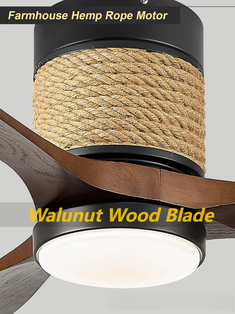 60in Dimmable Flush Mount Ceiling Fans Light with Remote Control 3 Blade Farmhouse Hemp Rope Ceiling Fan with Light
