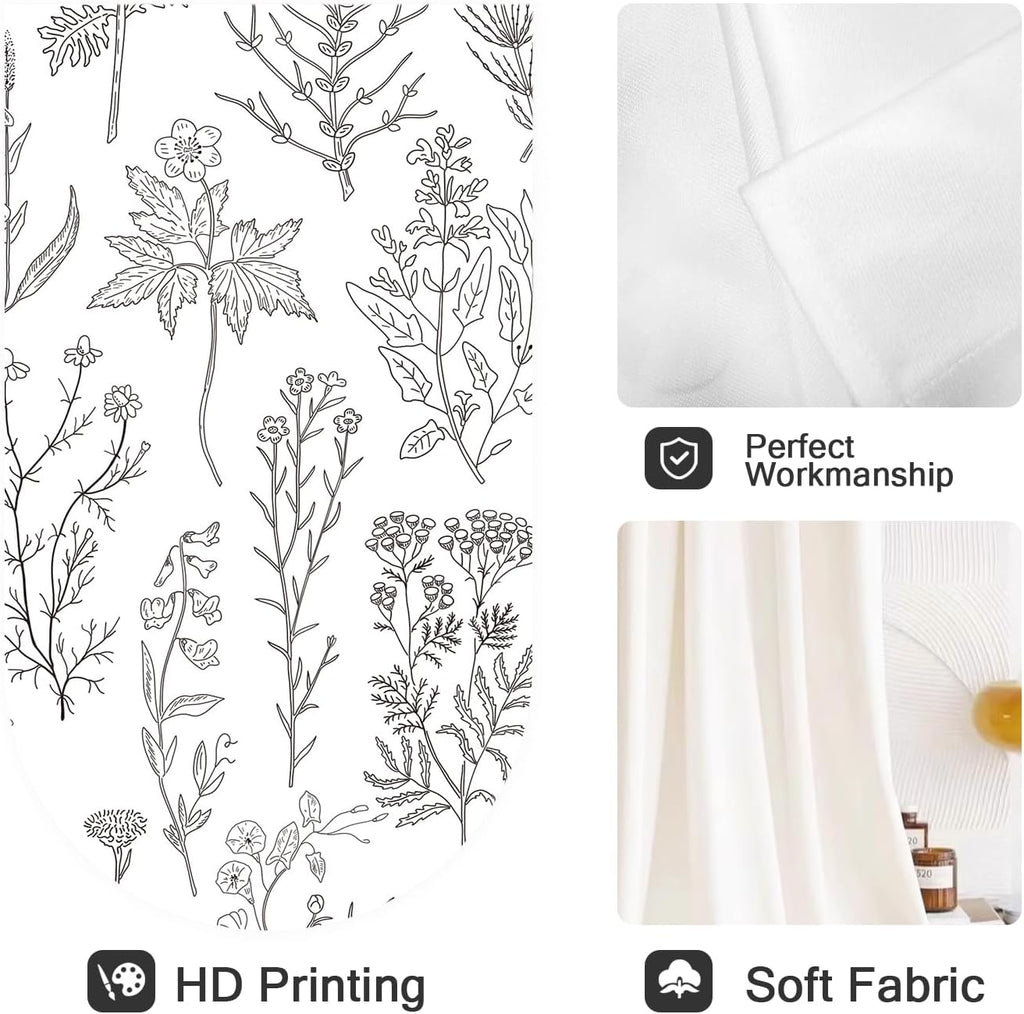 Vintage Floral Kitchen Window Curtains Small Short Mini Cafe Rod Pocket Retro Flower Black Grey and White Living Bedroom Room Home Treatment Set of 2 Curtain Panels Drapes Tiers