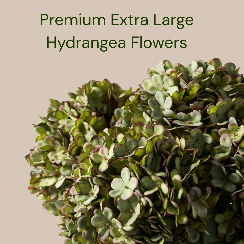 5 Stems Extra Large Green Hydrangea Artificial, 19 Inch Real Touch