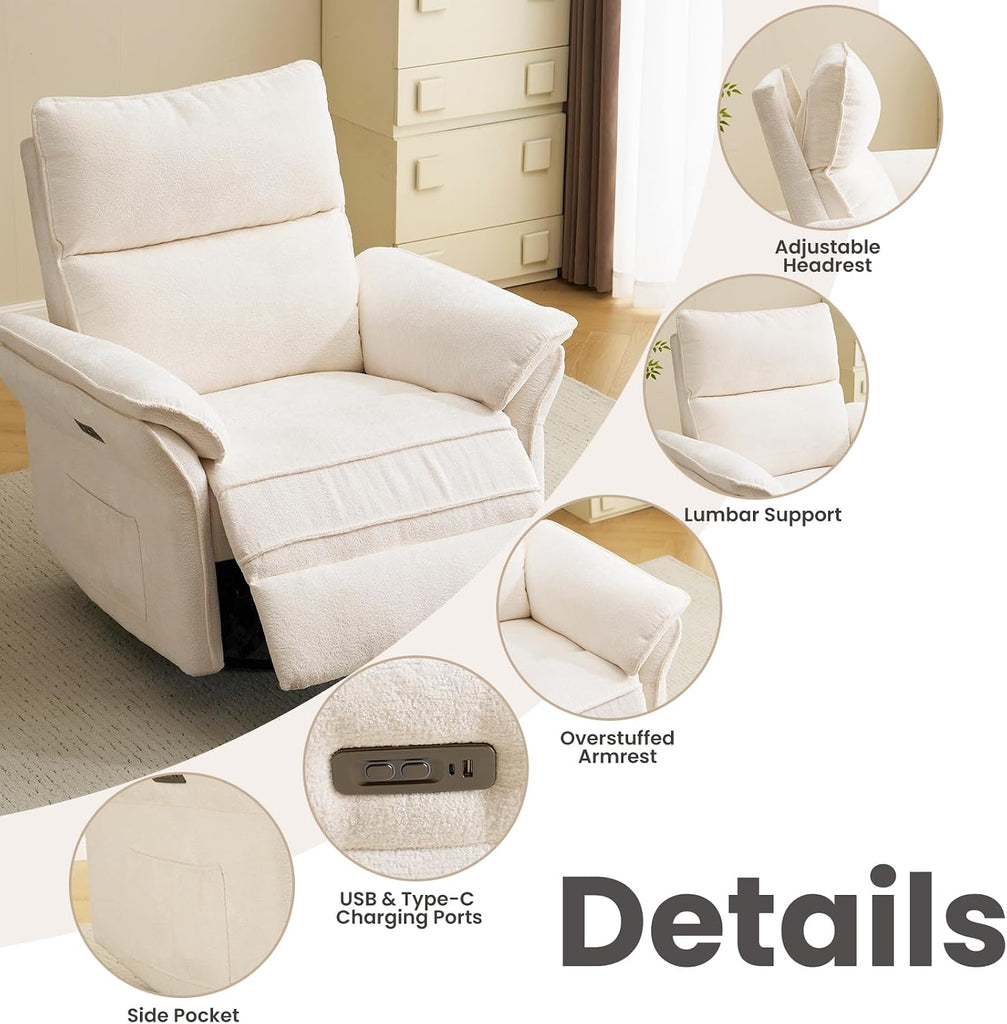 Oversized Rocking Chair Nursery with Massage and Heat, Glider Recliner Nursery Chair with Adjustable Headrest, Power