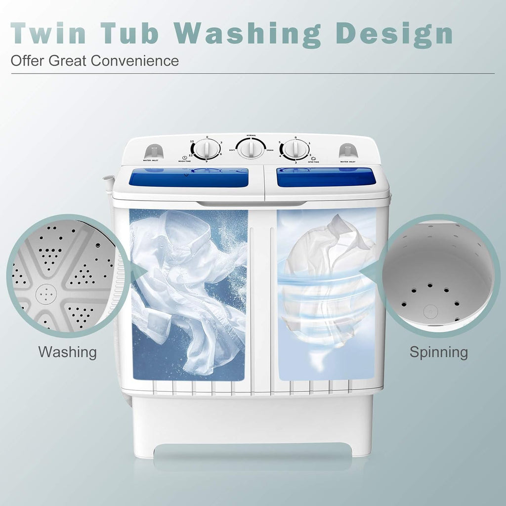 Portable Washing Machine, Twin Tub 20 Lbs Capacity, Compact Laundry Washer(12 Lbs) and Spinner(8 Lbs), Durable Design