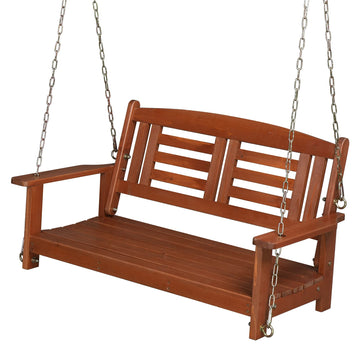 Fir Wood 44in Porch Swing Bench with Chains & Reclined Backrest