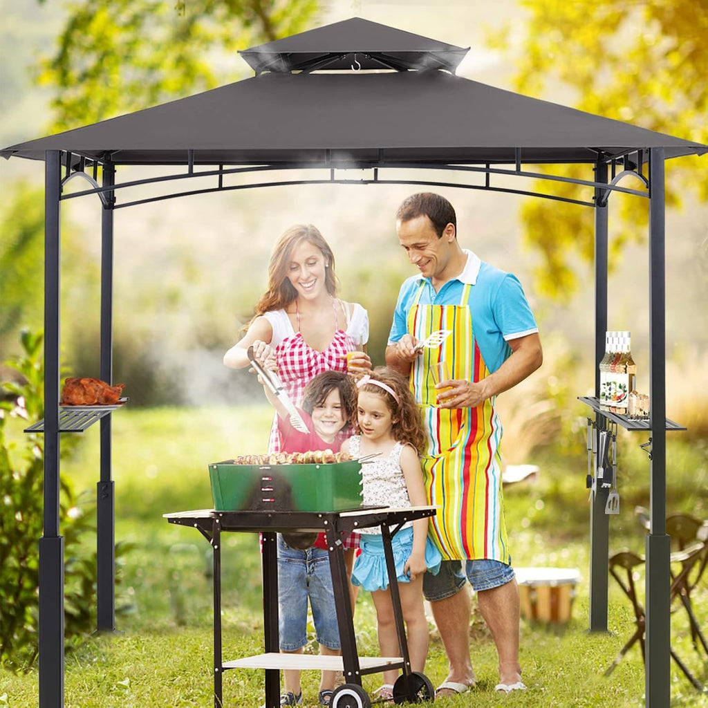 8x5 Grill Gazebo - Outdoor BBQ Canopy Shelter with Led Light Grilling (Dark Gray)