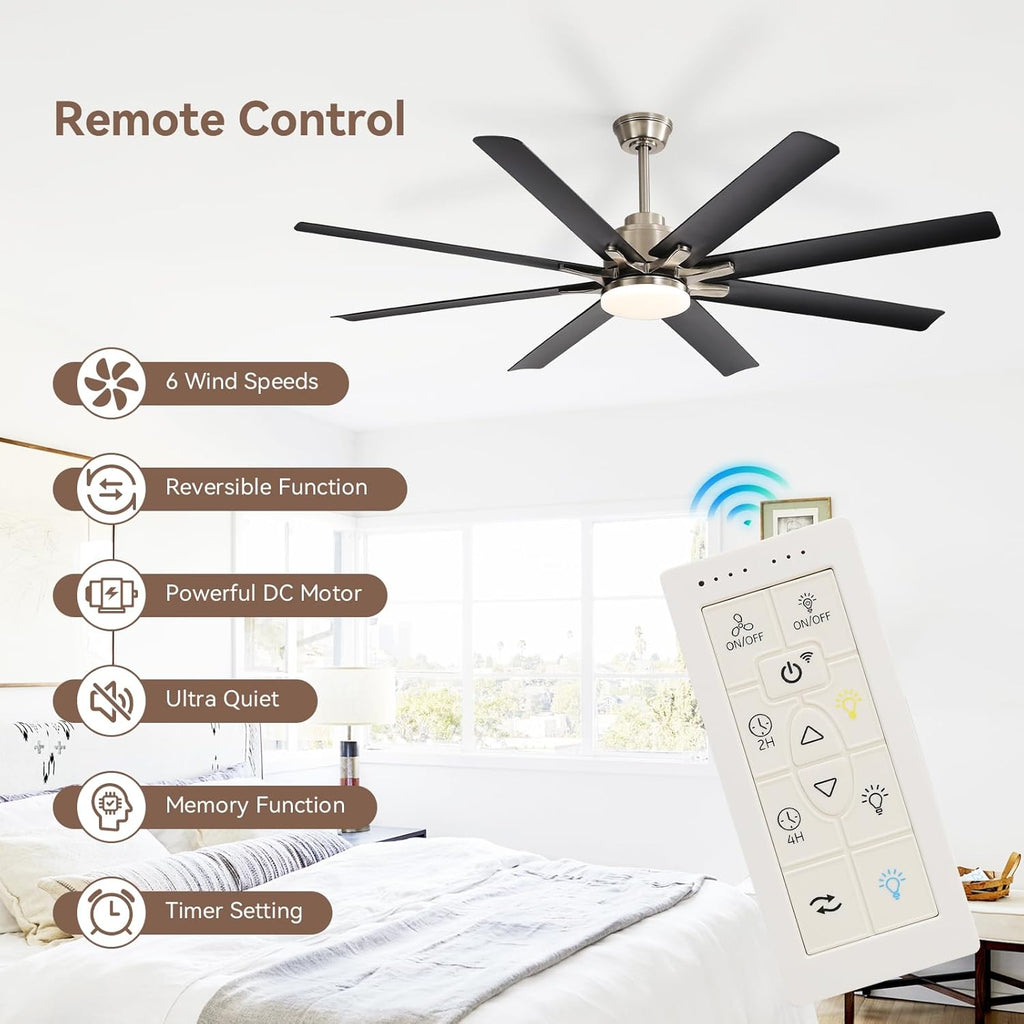 Smart Ceiling Fans with Lights, 52'' Ceiling Fan with Light and Remote, Work with Alexa/Google