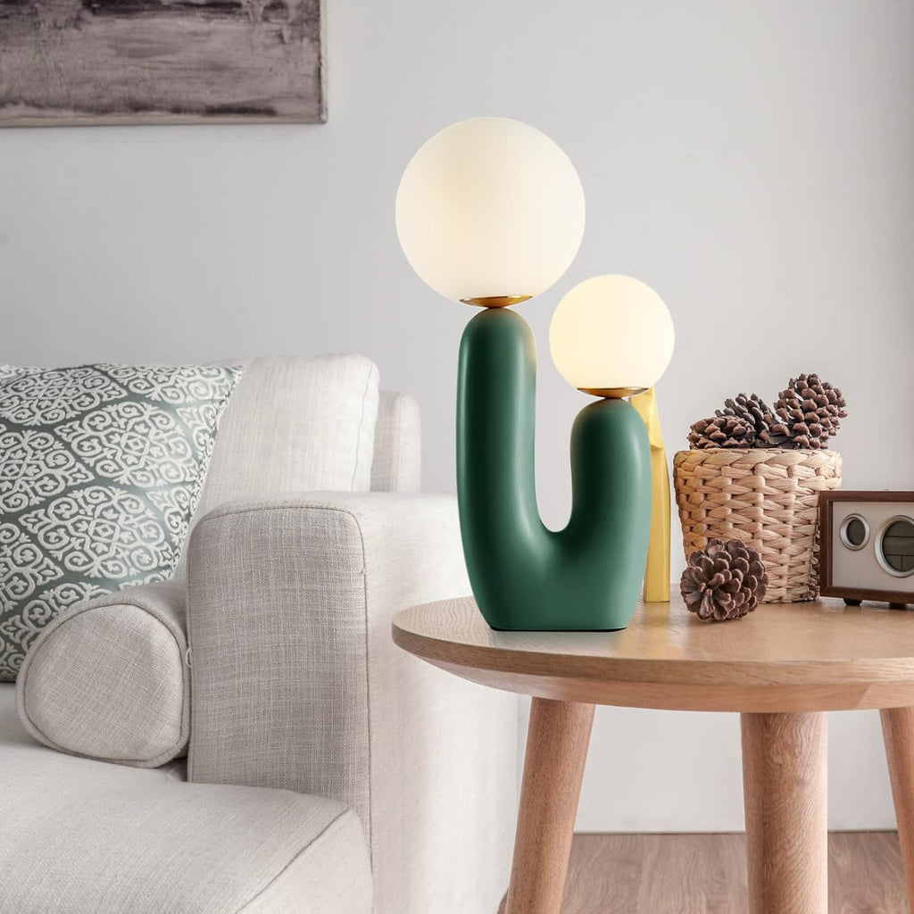 Nightstand Desk Lamp, Creative Nordic Living Room Bedside Bedroom Table Lamp with Light Bulbs, Green