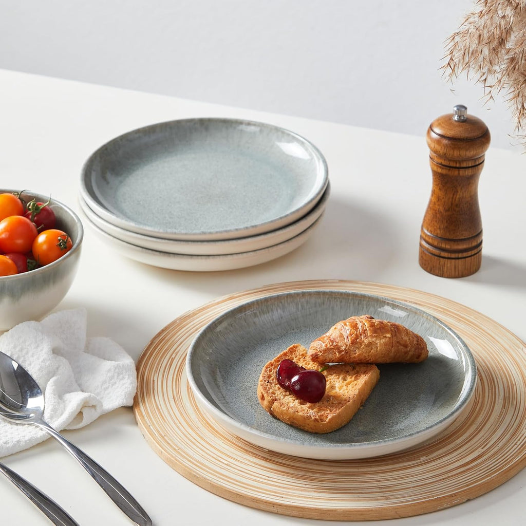 Gradient Green Stoneware Dinnerware Sets, 12 pcs Reactive Glaze Plates and Bowls Sets