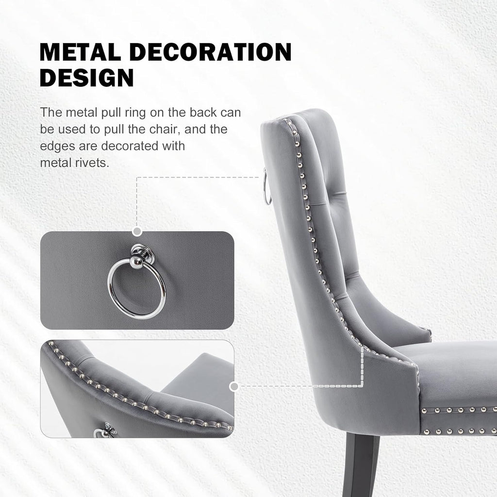 Velvet Dining Chairs Set of 4,Upholstered Dining Chairs with Ring Pull Trim and Button Back,Modern Seating for Kitchen