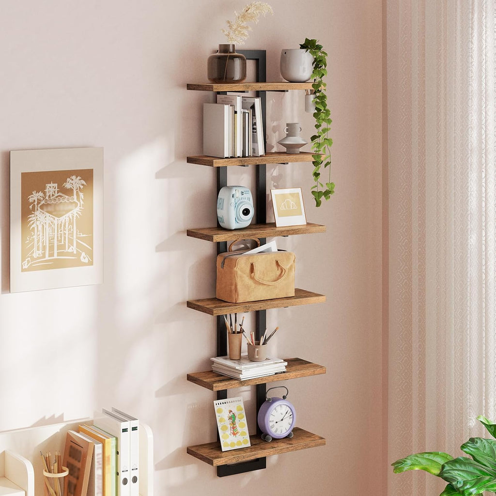 Floating Shelves, Set of 2 Wall Shelves, 3-Tier Wall Mounted Storage Shelves, Hanging Bathroom Shelves, Rustic Brown
