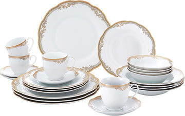 Catherine 24 Piece Porcelain Dinnerware Set, Gold