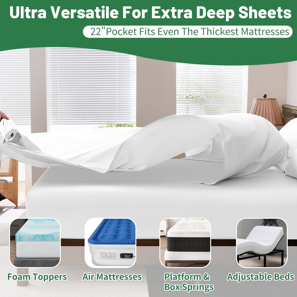 Extra Deep Pocket California King Sheets 18-24 Inch 100% Egyptian Cotton 1000 Thread Count Sateen Weave Soft