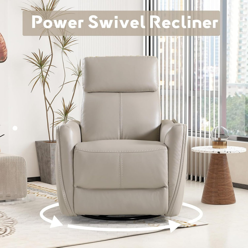 Power Swivel Rocker Recliner Chair with USB Port, Wide Seat, Head & Lumbar Support, Upholstered Glider Chair, Silver