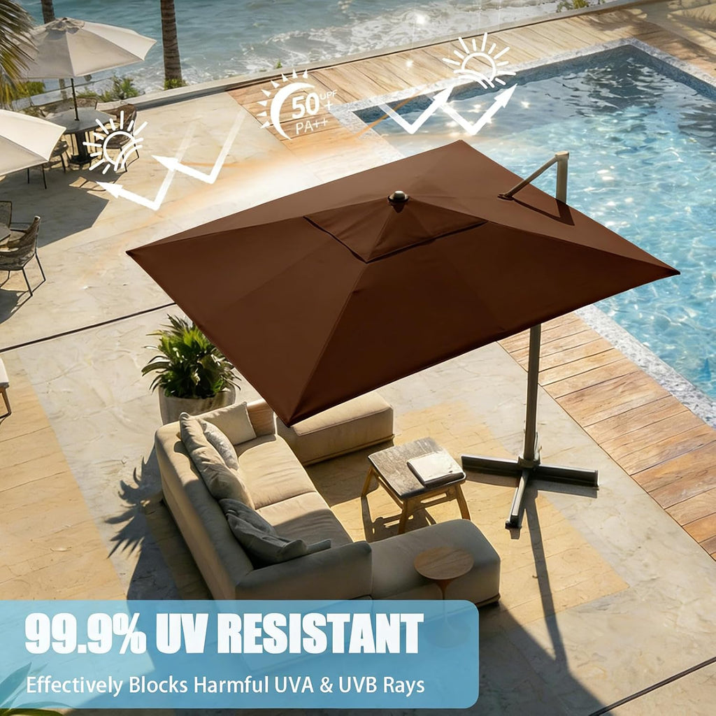 Large Cantilever Patio Umbrella, 10 ft X 10 ft Heavy Duty Aluminum Cantilever Offset Outdoor Umbrella with 360-D - M1S3