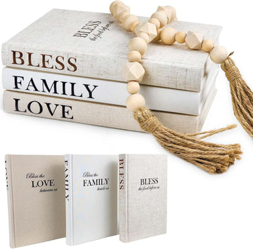 Linen Covered Decor Books 3 Pieces, Decorative Books Decor, Coffee Table Books Decor, Stacked Book Decor - Shelf