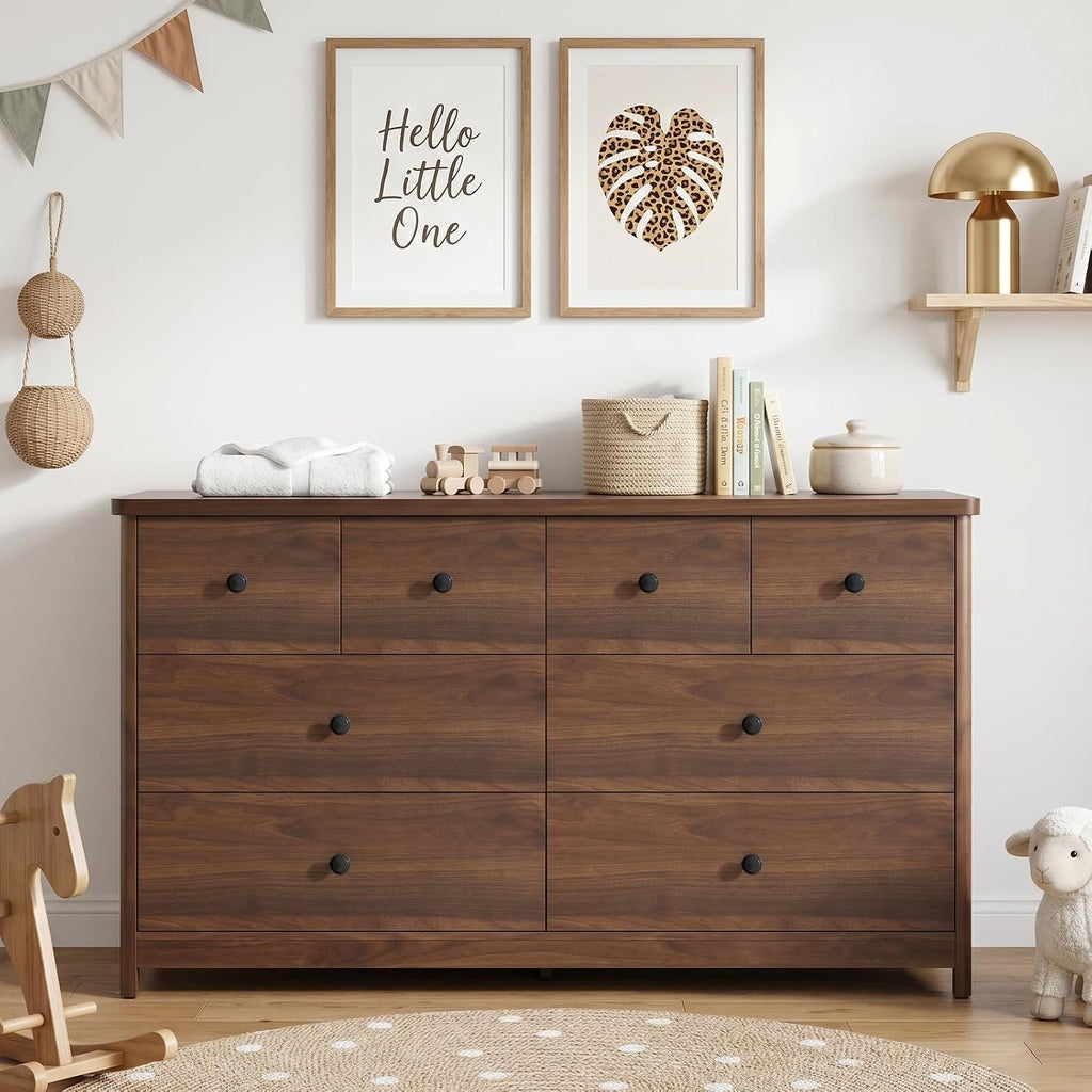 Kids Dresser Cabinet with 8 Drawers, Changing Table with Open Shelves, Multi-Functional Chest of Drawers, Kids