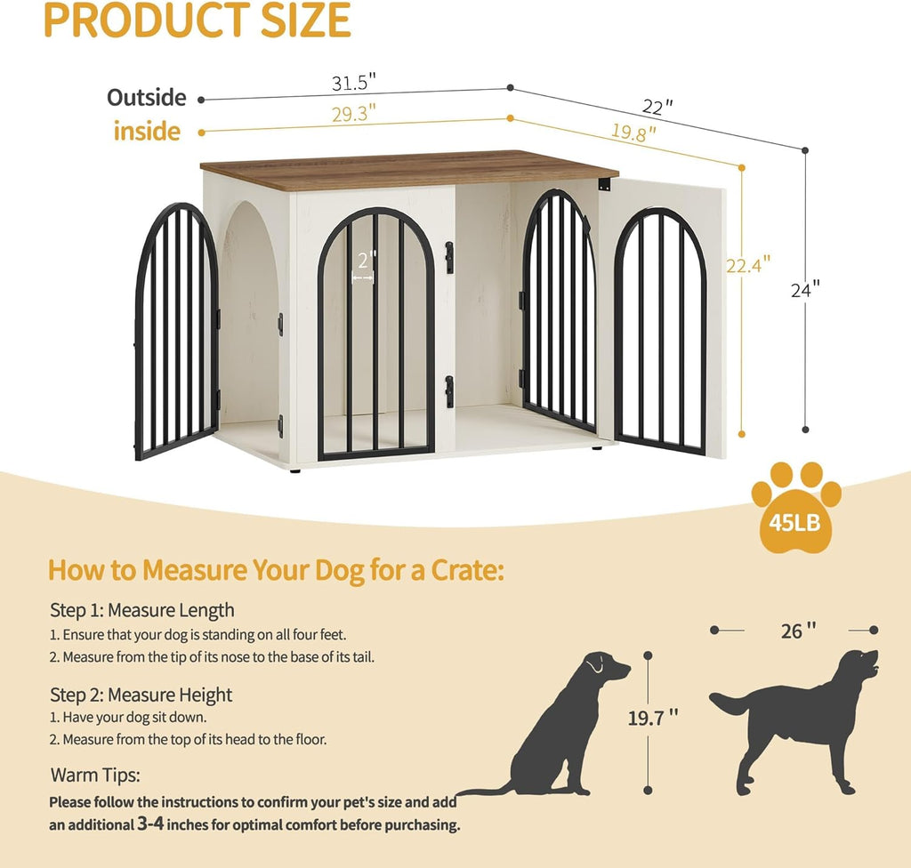31.5'' Wooden Dog Crate Furniture, Indoor Dog Kennel Dogs Cage for Small/Medium Dogs