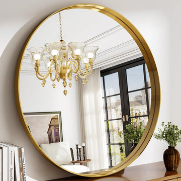 36 Inch Round Bathroom Mirror - Wall Mounted Circle Mirror with Metal Frame, Modern Mirror Suitable, Vanity