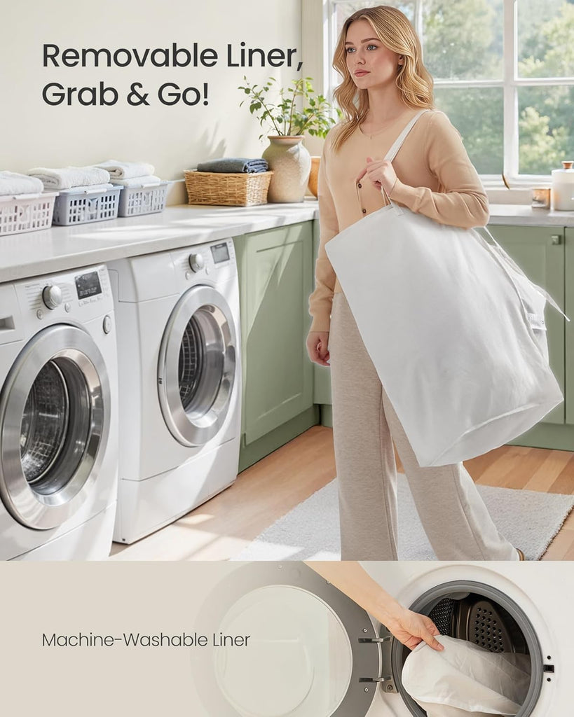 Laundry Hamper with Lid, 23.8 Gallon (90L) Synthetic Rattan Clothes Laundry Basket with Lid and Handles, Foldable