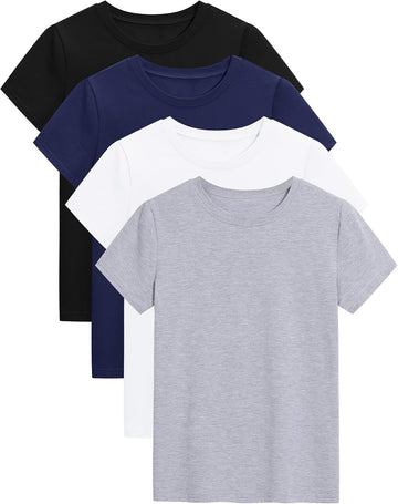 4 Pack Girls Short Sleeve Shirts Cotton T-Shirts Summer Basic Tees