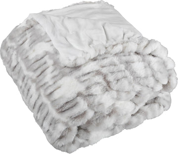 Oversized Ruched Faux Fur Blanket - 60x80-Inch Jacquard Faux Fur Queen-Size Throw for Sofas and Beds - Luxurious