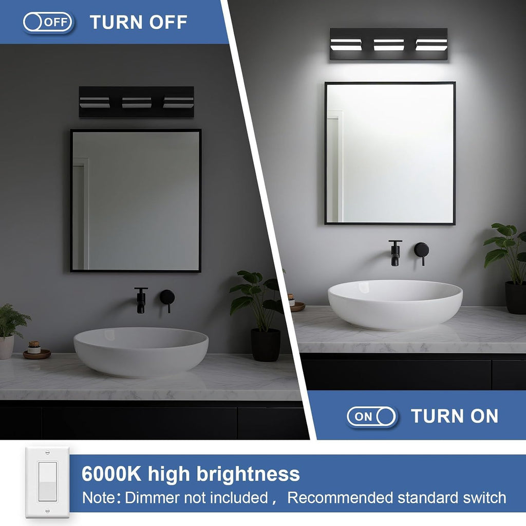 Modern LED Small Black Acrylic Bathroom Lights Fixtures 3-Light | Wall Lighting,Vanity Lights Over Mirror 6000K