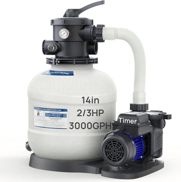 14in Sand Filter Pump for Above Ground Pool with Timer, 2/3 HP Pool Pumps Above Ground 3000 GPH for Pools up to 13000