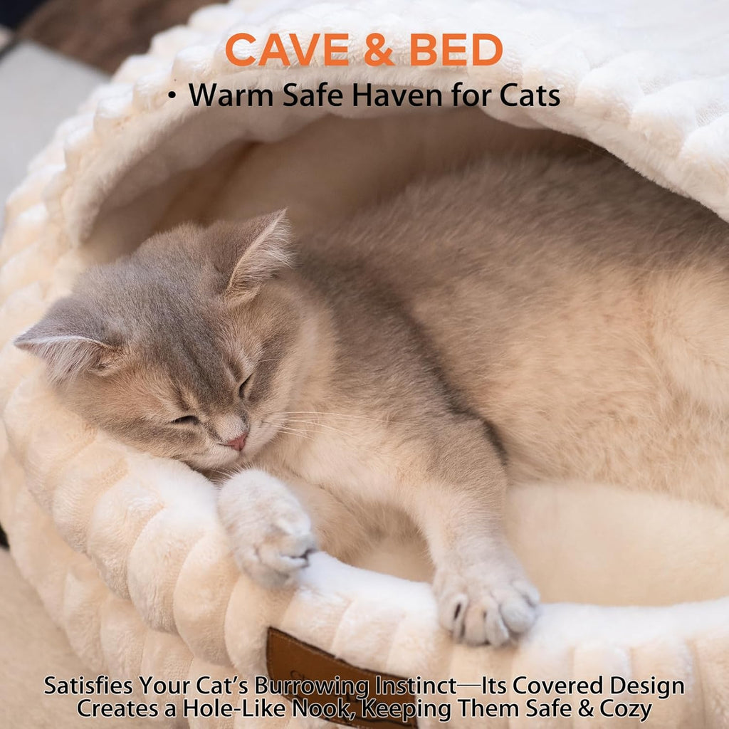 Cat Cave Bed for Indoor Cats, Washable Covered Cat Bed Hooded Kitty Bed Soft Fluffy Pet Bed for Puppy and Small