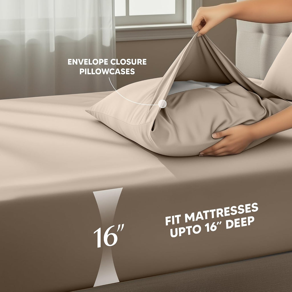 Sheet Set - 4 Piece Bed Sheets, Soft and Breathable Microfiber, Includes 1 Fitted Sheet, 1 Flat Sheet and 2