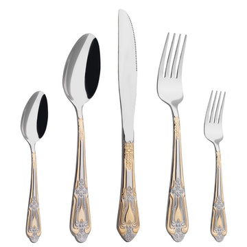 Silverware Set Limited Edition - 20 Piece Flatware Set - Cutlery Set for 4 - Silver Tableware Set w/Gold Accents