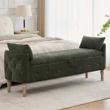 67"End of Bed Storage Bench King Size,Upholstered Bedroom Bench,Green | Linen Storage Bench End of Bed ,2 Cushion