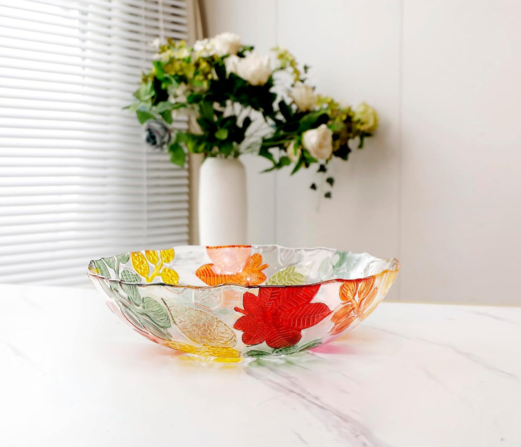 Large Hand Painted Colorful Crystal Glass Decorative Bowl.