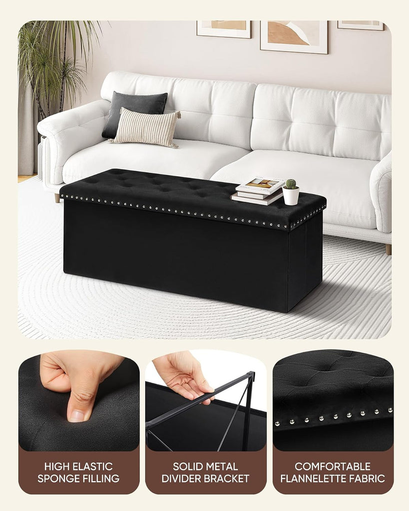 Storage Ottoman Bench, Folding Tufted Ottomans with Storage, Extra Large 140L Storage Boxes Footrest Bench , Luxury