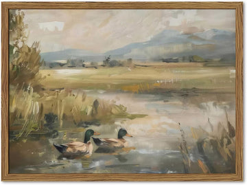Framed Vintage Mallard Duck Wall Art Countryside Wildlife Pond Nature Canvas Prints Rustic Landscape Pictures Wall