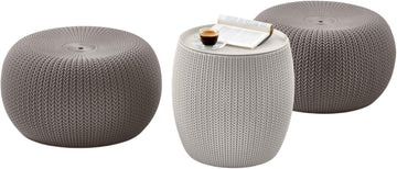 Urban Knit Pouf Ottoman Set of 2 with Storage Table and Room Décor-Perfect for Balcony, Deck, and Outdoor Seating